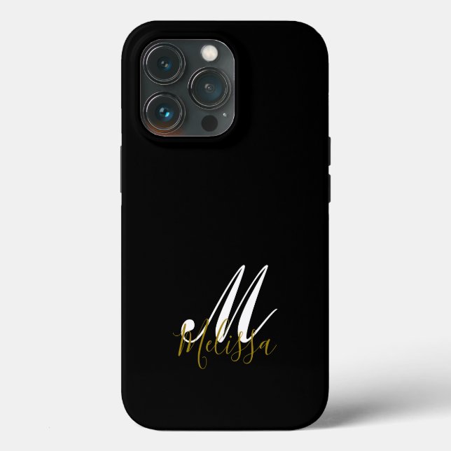 Name des Schwarzen Gold- und Weißmonogramms Case-Mate iPhone Hülle (Rückseite)