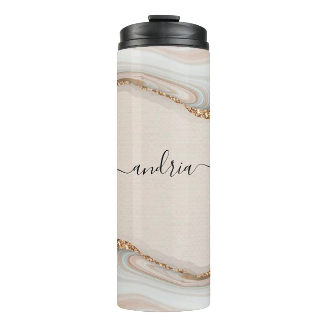 Name des schwarzen Skripts auf Marble & Gold Glitz Thermosbecher (Vorderseite)
