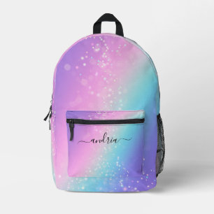 Name des schwarzen Skripts, Bokeh Stars Lila & Bla Bedruckter Rucksack