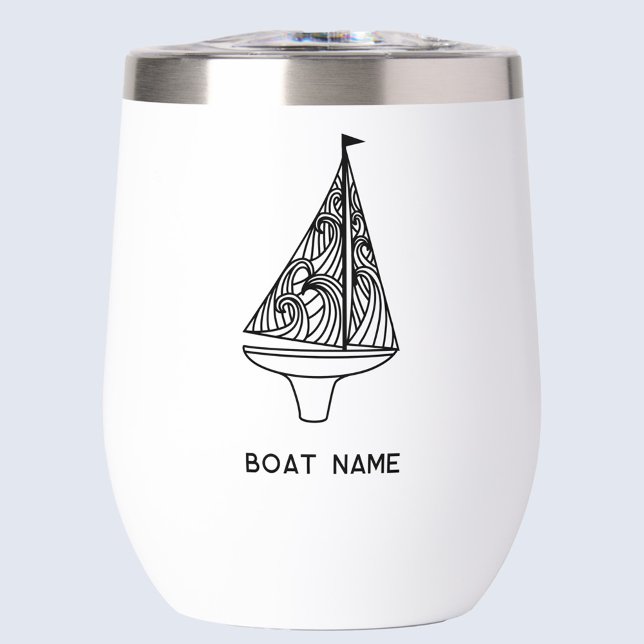 Name des Segelbootes (Sailing boat with custom boat name text modern thermal wine tumbler)