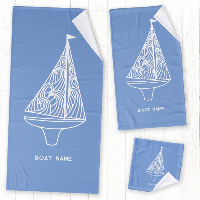 Name des Segelbootes Badhandtuch Set (Boat name sailing boat nautical personalized bath towel set)