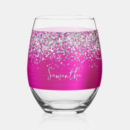 Name des silbernen Glitzer Hot Pink Glam Weinglas Ohne Stiel