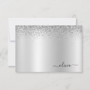 Name des silbernen Glitzer Metal Monogram Dankeskarte