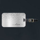 Name des silbernen Glitzer Metal Monogram Gepäckanhänger<br><div class="desc">Silber-Imitate belichten metallischen Sparkle-Glitzer, Markenname für gebürstetes Metall und Anfangsbeutel oder Gepäckmarke. Das macht den perfekten 16 Geburtstag, Hochzeit, Brautparty, Jubiläum, Babydusche oder Junggeselinnen-Abschied Geschenk für jemanden, der Lieben glamourösen Luxus und schicke Stile.</div>