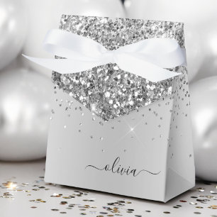 Name des silbernen Glitzer Metal Monogram Geschenkschachtel