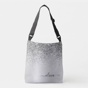 Name des silbernen Glitzer Metal Monogram Tragetaschen Mit Langen Trägern