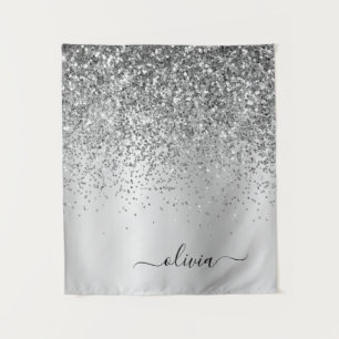 Name des silbernen Glitzer Metal Monogram Wandteppich