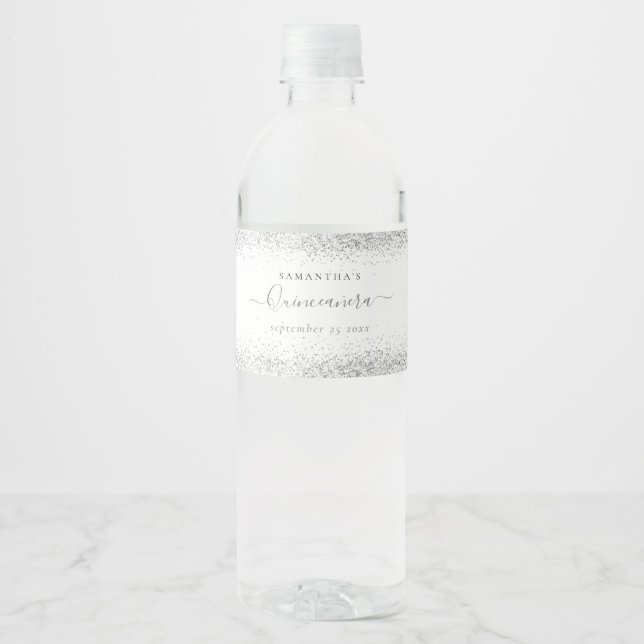 Name des Silver Glitzer Datum Quinceañera (Vorderseite)