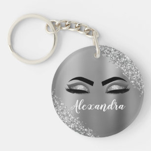 Name des Silver Glitzer Sparkle Eyelashes Monogram Schlüsselanhänger
