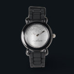Name des Silver Glitzer Sparkle Glam Metal Monogra Armbanduhr<br><div class="desc">Silber Imitate Foil metallic Sparkle Glitzer gebürstete Metal Monogram Name Watch. Das macht den perfekten 16 Geburtstag,  Hochzeit,  Brautparty,  Jubiläum,  Babydusche oder Junggeselinnen-Abschied Geschenk für jemanden,  der Lieben glamourösen Luxus und schicke Stile.</div>
