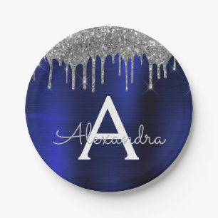 Name des Silver Navy Blue Glitzer-Sparkons Pappteller