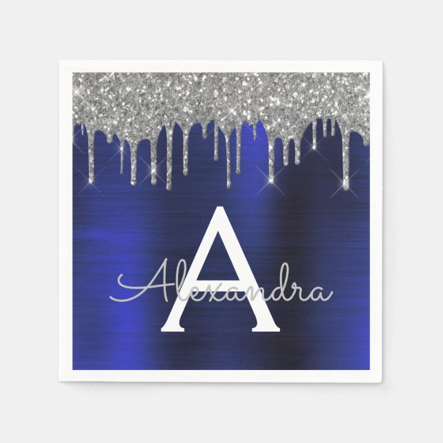Name des Silver Navy Blue Glitzer-Sparkons Serviette (Vorderseite)