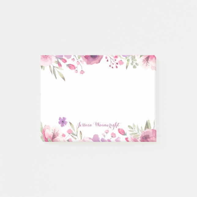 Name des Skripts Wasserfarbe Rose Post-it Klebezettel (Vorderseite)