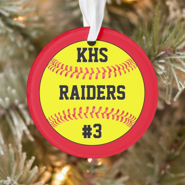 Name des Softballteams, Briefe und Spielernummer Ornament (Baum)