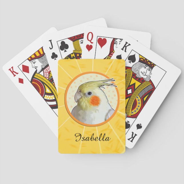 Name des sonnigen gelben Orangenkuckatiels Spielkarten (Rückseite)