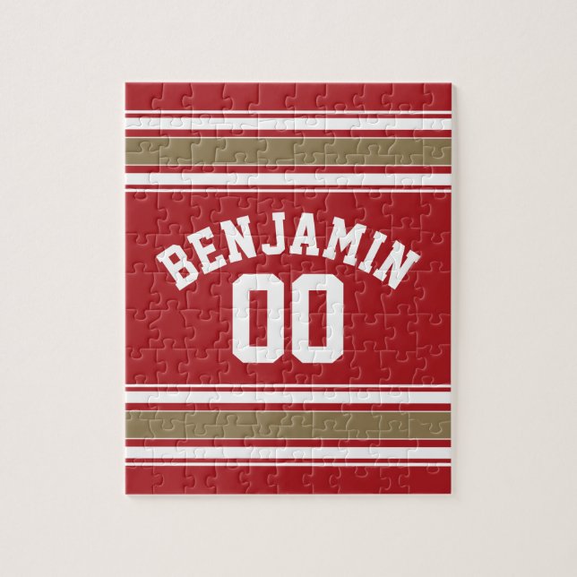 Name des Sports Jersey Red and Gold Strips (Vertikal)