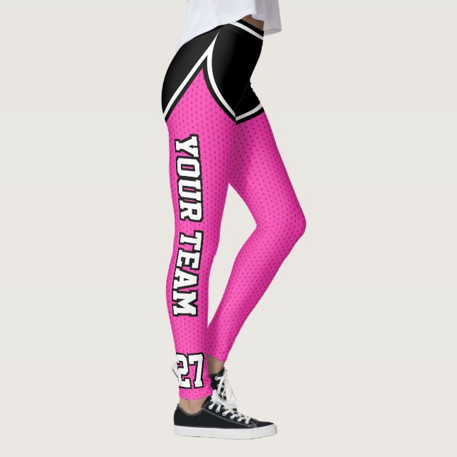 Name des Sportteams Nummer Schwarz Hot Pink Dot Sh Leggings (Rechts)
