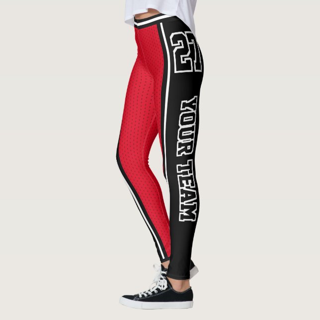 Name des Sportteams Nummer Schwarz Rot Streifen Leggings (Links)