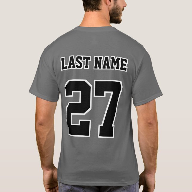 Name des Sportteams Nummer Weiß Schwarze Konturen T-Shirt (Rückseite)
