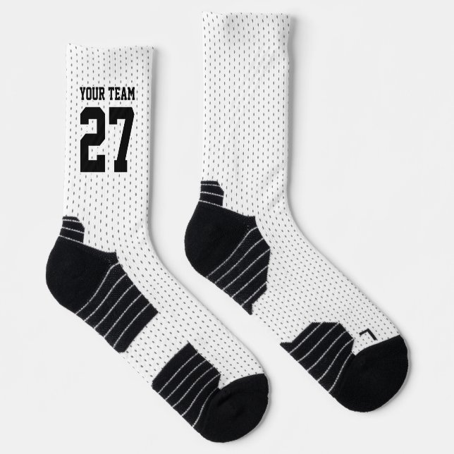 Name des Sportteams weiß schwarz gepunktet Socken (Rechts)