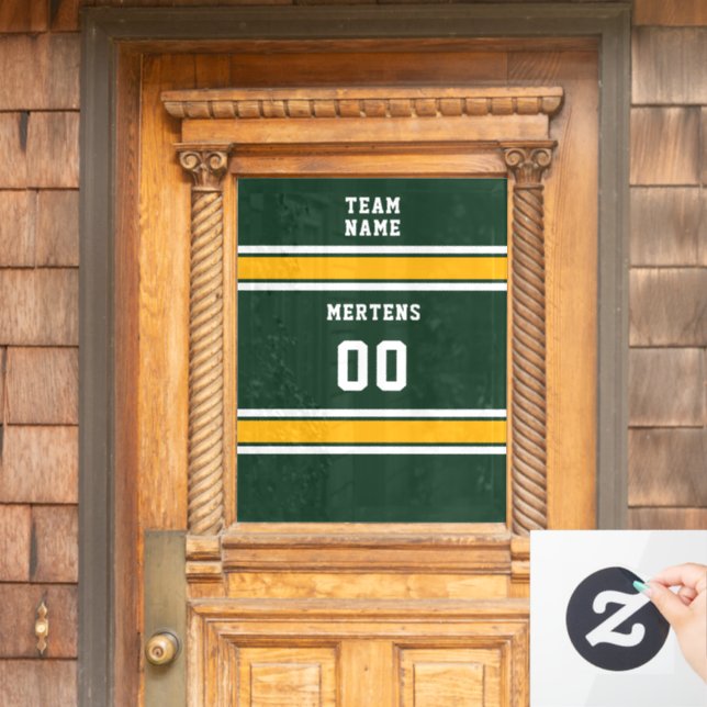 Name des Teams Green Gold White Sports Jersey Fensteraufkleber (Haustür)