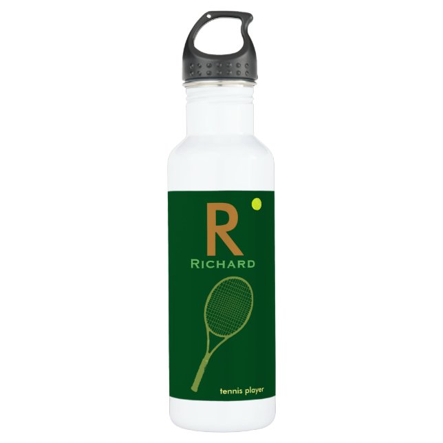 Name des Tennisspielers und erste personalisierte Trinkflasche (Vorderseite)