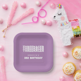 Name des Threenagers 3. Geburtstagsweißer Text Lil Pappteller
