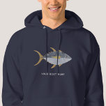 Name des Thunfischboots Hoodie<br><div class="desc">Spaß Thunfisch mit einem frechen Lächeln, perfekt für diejenigen, die Fisch, Essen und Angeln mögen. Originelle Kunst von Nic Squirrell. Ändern Sie den Namen oder Text des Bootes, um ihn zu personalisieren.</div>