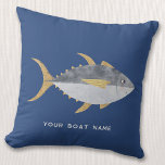 Name des Thunfischboots Kissen<br><div class="desc">Spaß Thunfisch mit einem frechen Lächeln, perfekt für Ihr Boot oder Strandhaus. Originelle Kunst von Nic Squirrell. Ändern Sie den Namen oder Text des Bootes, um ihn zu personalisieren.</div>
