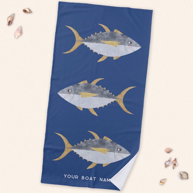 Name des Thunfischboots Strandtuch (Personalized boat name tuna fish beach towel)