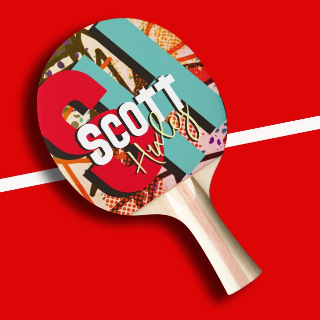 Name des Tischtennisspielers Fett Farbe Monogramm Tischtennis Schläger (Von Creator hochgeladen)