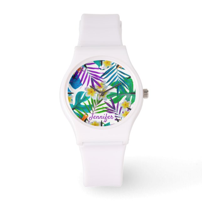 Name des Tropical Paradise Garden Monogram Armbanduhr (Vorderseite)