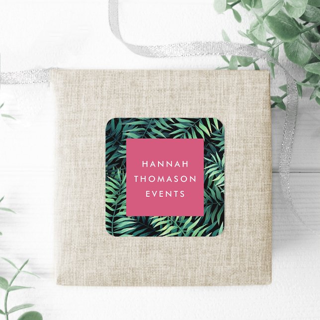 Name des tropischen botanischen Unternehmens Quadratischer Aufkleber (Von Creator hochgeladen)