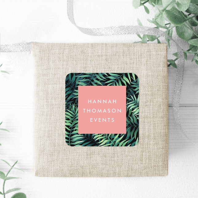 Name des tropischen botanischen Unternehmens Quadratischer Aufkleber (Von Creator hochgeladen)