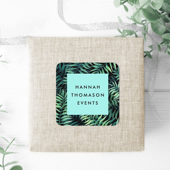 Name des tropischen botanischen Unternehmens Quadratischer Aufkleber (Von Creator hochgeladen)