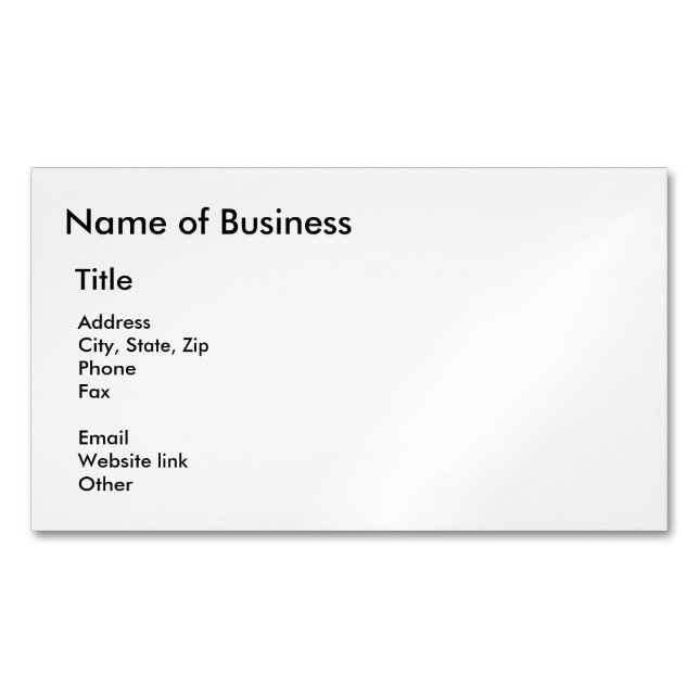 Name des Unternehmens, Anschrift, Standortinformat Magnetische Visitenkarte (Vorderseite)