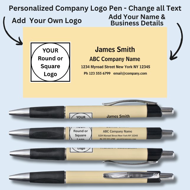 Name des Unternehmens auf Beige-Hintergrund hinzuf Kugelschreiber (Von Creator hochgeladen)