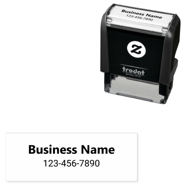 Name des Unternehmens in Fett-Schriftartes und Tel Permastempel (Beispiel)