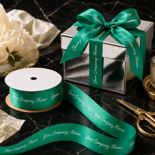 Name des Unternehmens mit aquamarinem Marketing-Br Satinband