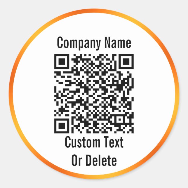 Name des Unternehmens Schwarz-weiß Orange QR Runder Aufkleber (Vorderseite)