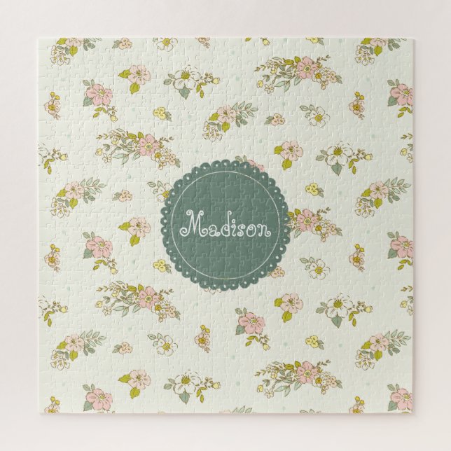 Name des Vintagen rosa und grünen Blütenspinns (Vertikal)