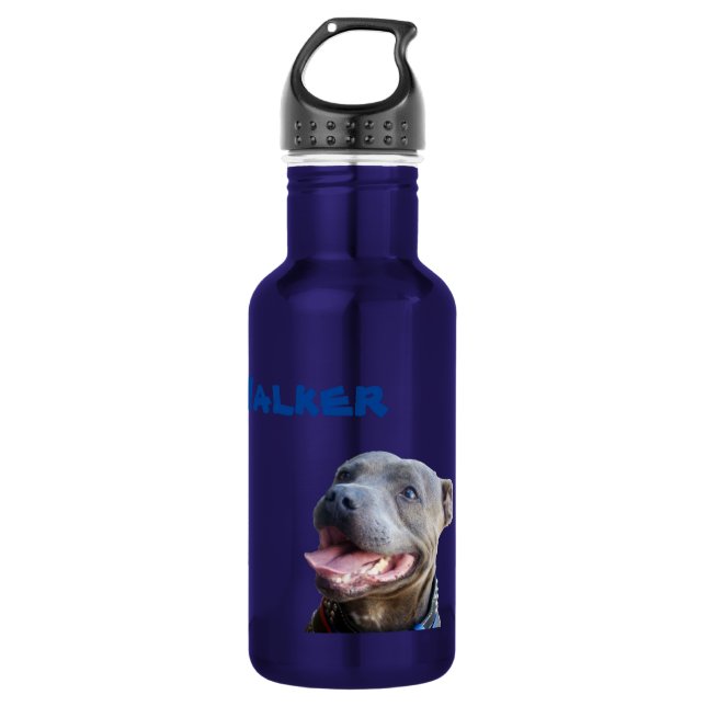 Name des Walkers mit dem Staffy Bull Terrier, Wass Edelstahlflasche (Vorderseite)