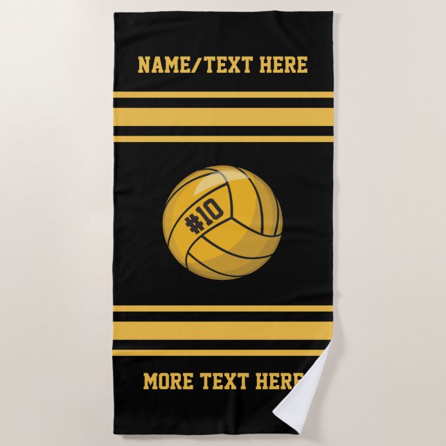 Name des Water Polo Ball Team Player Nr. Custom Strandtuch (Vorderseite)