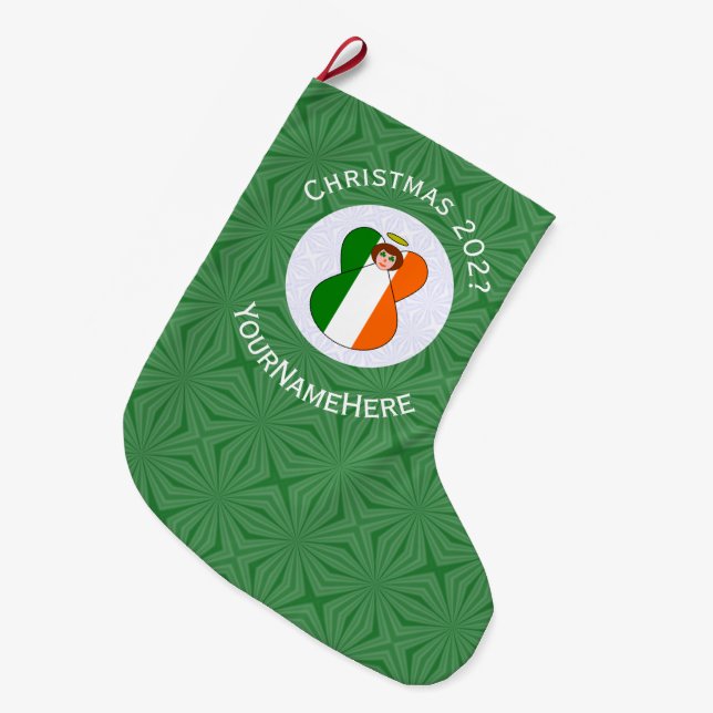 Name des Weihnachtsangels für die irische Flagge Großer Weihnachtsstrumpf (Vorderansicht (hängend))