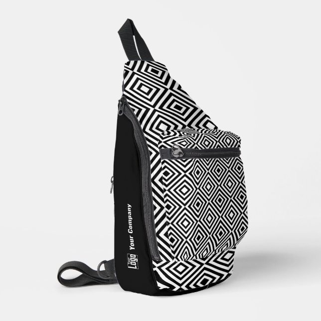 Name des Werbefirmen-Logos Schwarz-Weiß-Muster Crossbody Bag (Linke Seite)