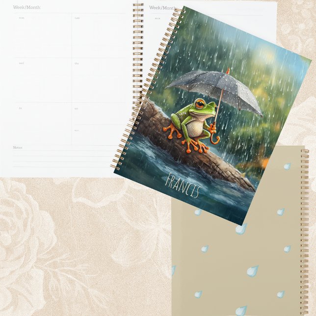 Name des Whimsical Cotattecore Rainy Day Planer (Whimsical Woodland Cottagecore Frog Weekly Planner Back to school new job student teacher gift)