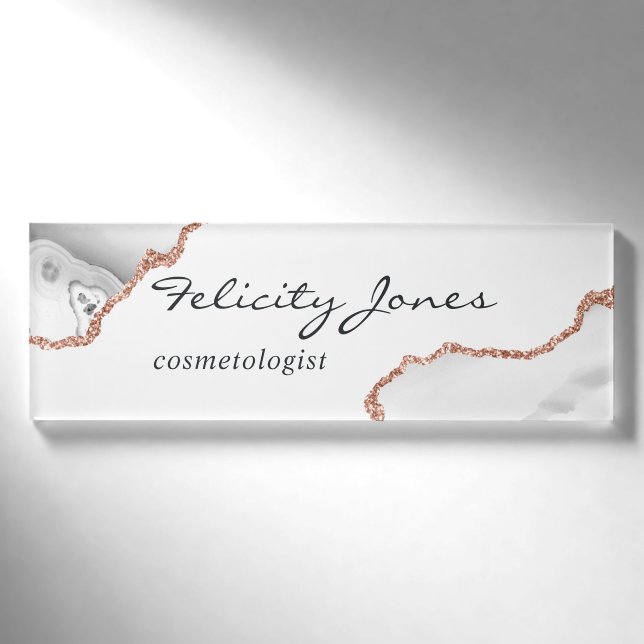 Name des White and Rose Gold Agate Namenschild (Vorderseite)