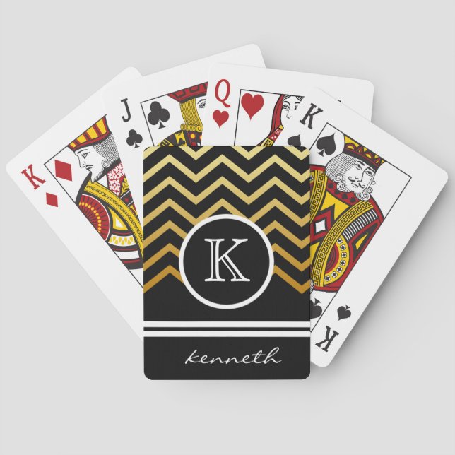 Name des Zickzack Schwarzen Monogramms Spielkarten (Rückseite)