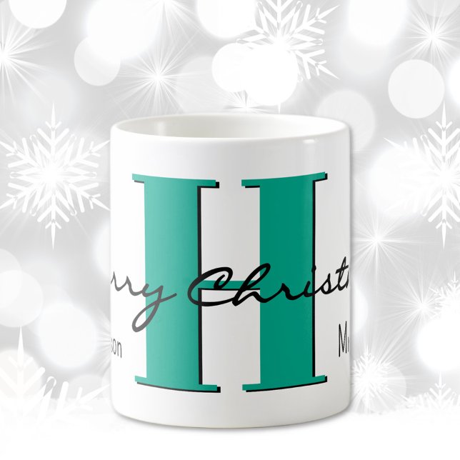 Name, Dezember Green Turquoise | Frohe Weihnachten Kaffeetasse (Von Creator hochgeladen)