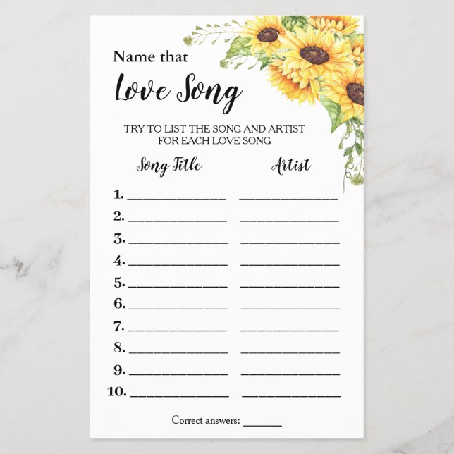 Name dieser Liebe Song Sunflowers Showspielkarte Flyer (Vorne)